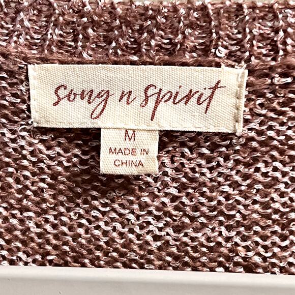 Song n Spirit Cross Over Wrap Sweater Sequins Pink Sprinkled Size M Knit Cozy - Picture 10 of 12